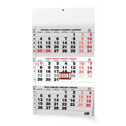 Kalendář Nástěnný kalendář - Tříměsíční - A3 (s mezinárodními svátky) - černý