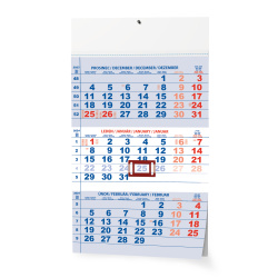 Kalendář Nástěnný kalendář - Tříměsíční - A3 (s mezinárodními svátky) - modrý