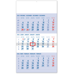 Kalendář Nástěnný kalendář 3měsíční standard modrý – s českými jmény 2024, 29,5 × 43 cm