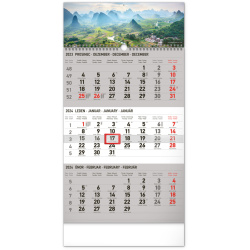 Kalendář Nástěnný kalendář 3měsíční Krajina šedý – s českými jmény 2024, 29,5 × 43 cm