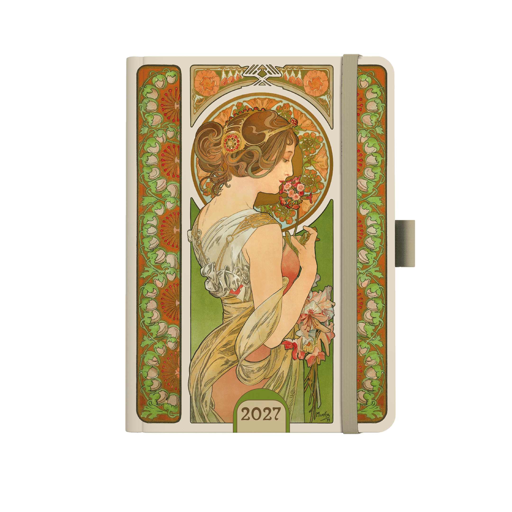 Týdenní diář A5 - Alfons Mucha 2027 - Zelený