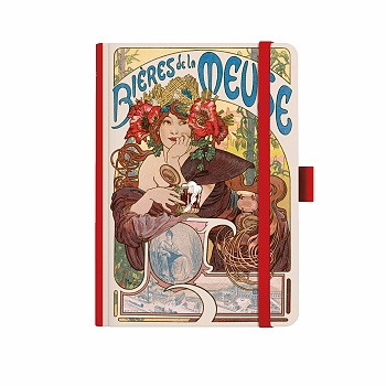 Notes A5 Premium 120g - Alfons Mucha 2027 - prázdný - Červený