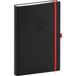 Denní diář Nox 2024, černý / červený, 15 × 21 cm