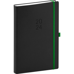 Denní diář Nox 2024, černý / zelený, 15 × 21 cm