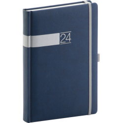Denní diář Twill 2024, modro-stříbrný, 15 × 21 cm