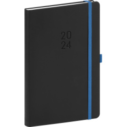 Týdenní diář Nox 2024, černý / modrý, 15 × 21 cm