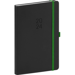 Týdenní diář Nox 2024, černý / zelený, 15 × 21 cm