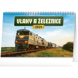 Kalendář Stolní kalendář Vlaky a železnice 2024, 23,1 × 14,5 cm