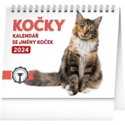 Kalendář Stolní kalendář Kočky – se jmény koček 2024, 16,5 × 13 cm