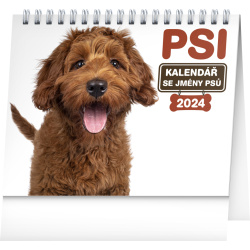 Kalendář Stolní kalendář Psi – se jmény psů 2024, 16,5 × 13 cm