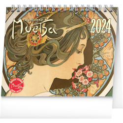 Kalendář Stolní kalendář Alfons Mucha 2024, 16,5 × 13 cm